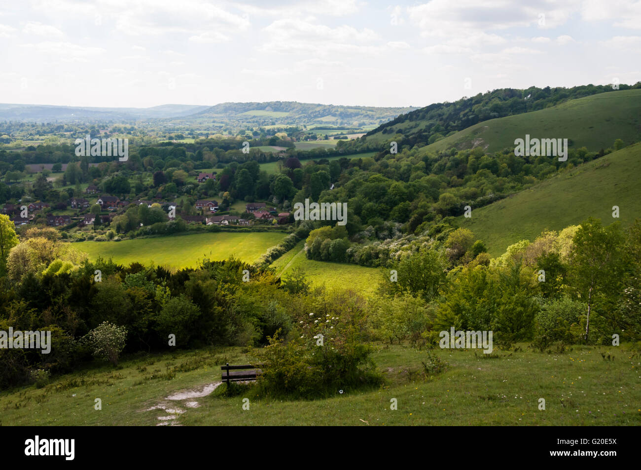 The south-facing scarp slope of the North Downs above Reigate in Surrey, forming part of the green belt to the south of London. Stock Photo