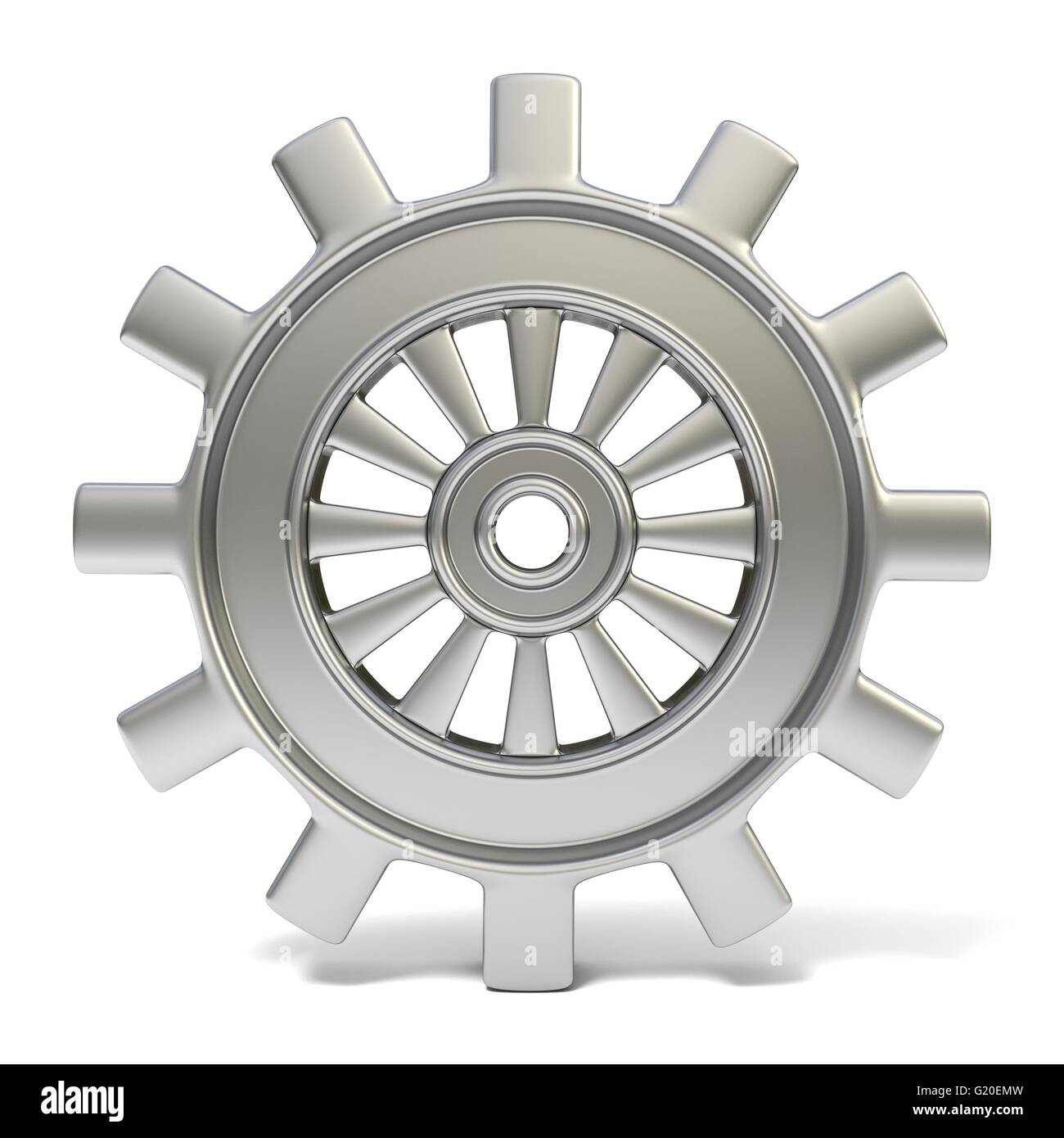 Silver cogwheel. 3D render illustration isolated on white background Stock Photo