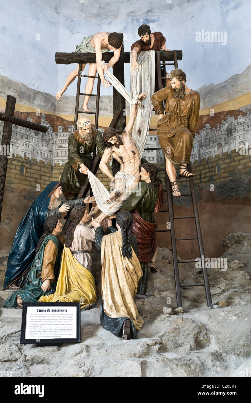 Scene depicting the descent of Jesus from the cross in the Sanctuary of Good Jesus in Braga, Portugal Stock Photo