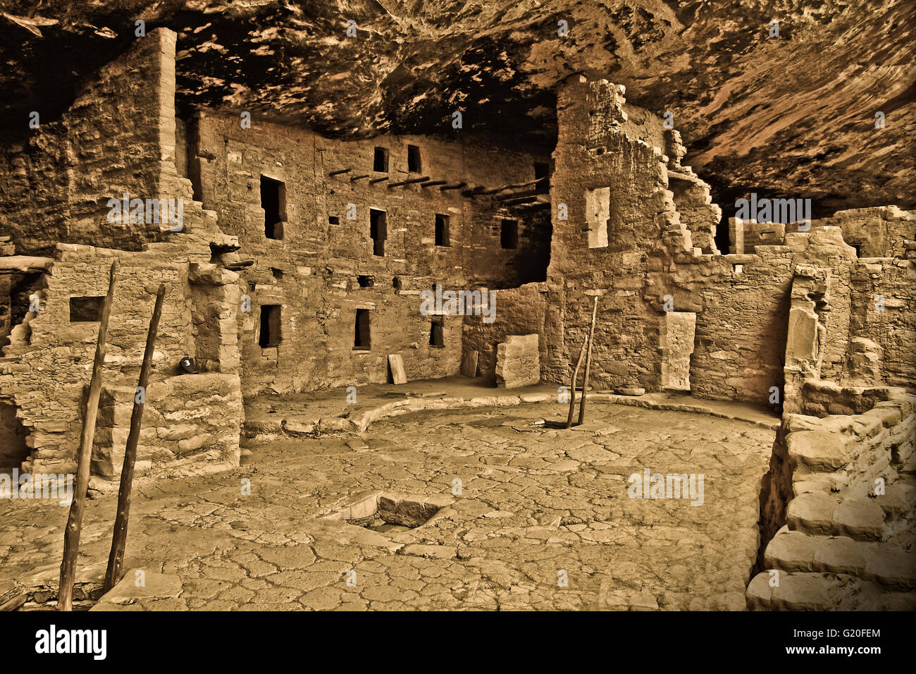 Cliff Dwellings of Mesa  Verde National Park preserves, spectacular reminder of this ancient culture. Stock Photo