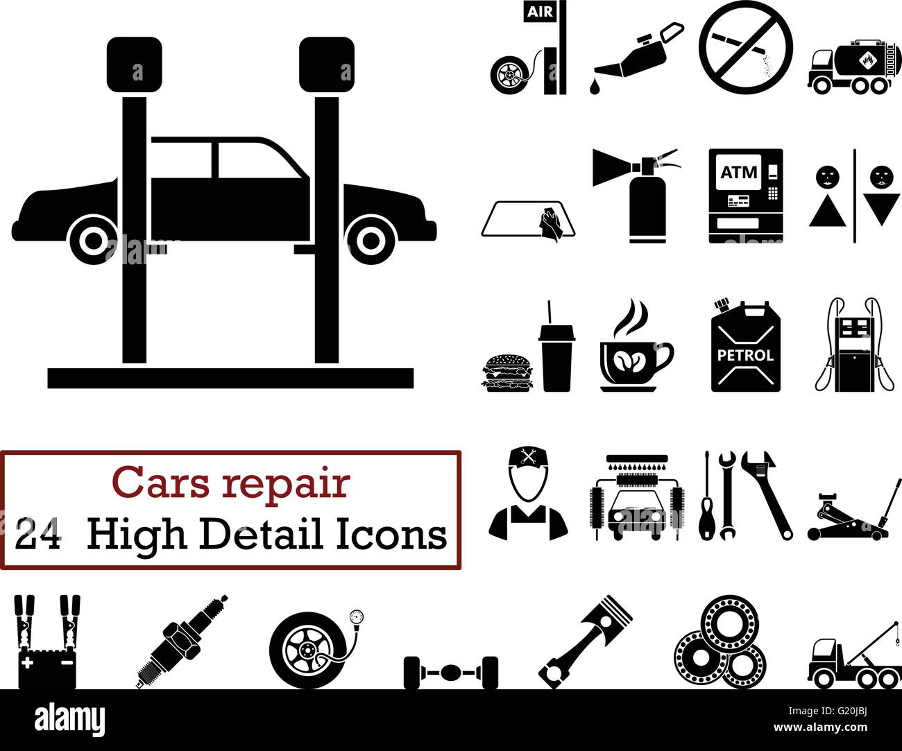 Set of 24 Car repair Icons in Black Color.Vector illustration Stock ...