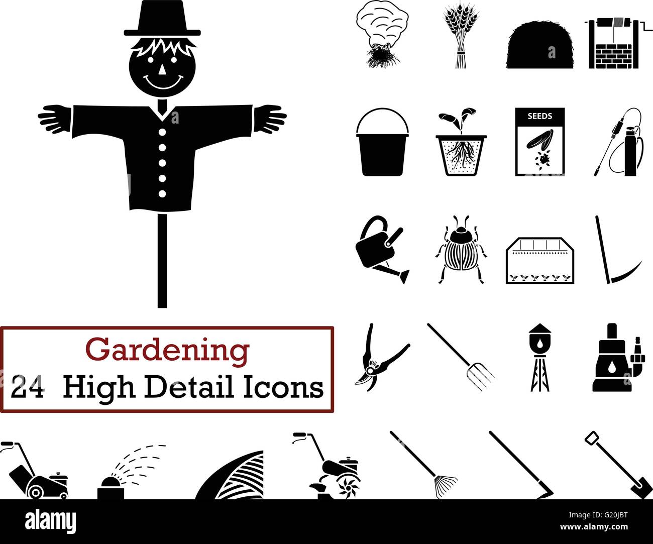 Set of 24 Gardening Icons in Black Color.Vector illustration Stock ...