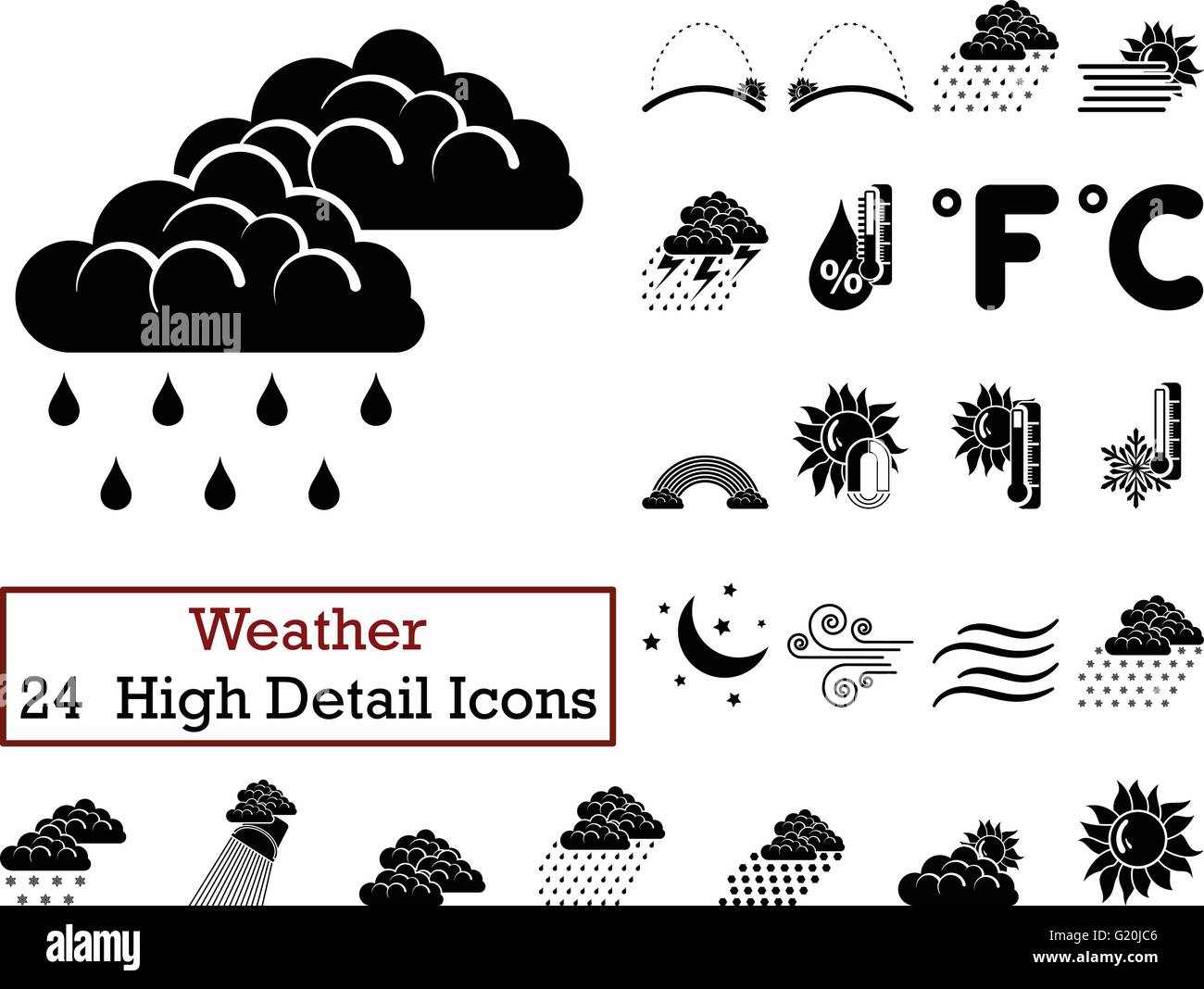 Set of 24 Weather Icons in Black Color.Vector illustration Stock Vector ...