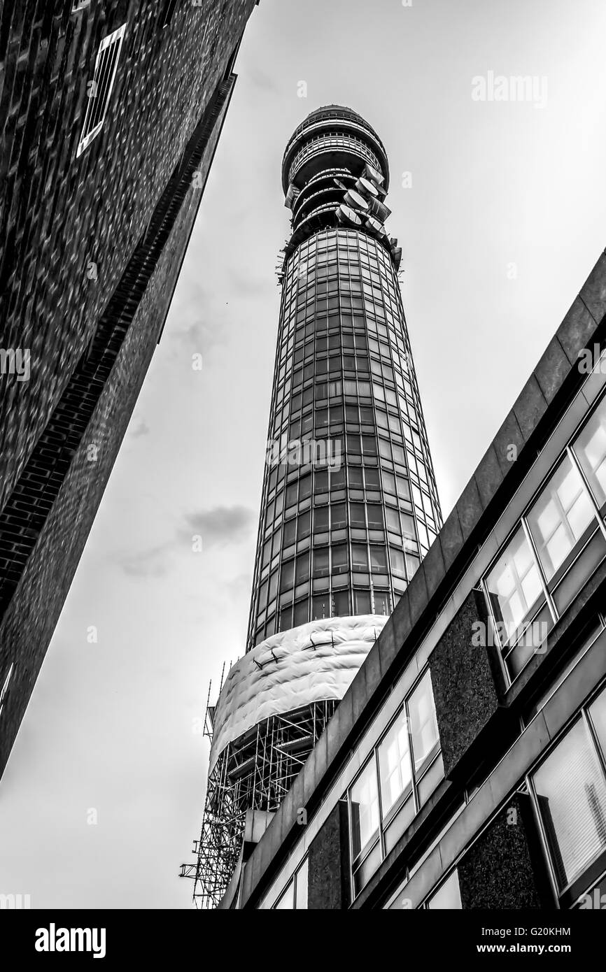 Wide-angle view of the BT Tower, London Stock Photo
