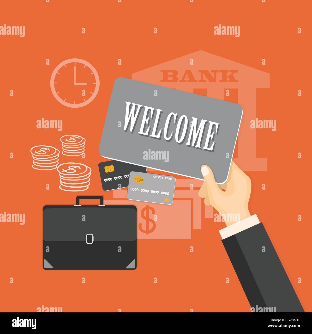 Flat design modern vector illustration concept of business investment, internet banking with credit card in the hand. EPS 10 Stock Vector