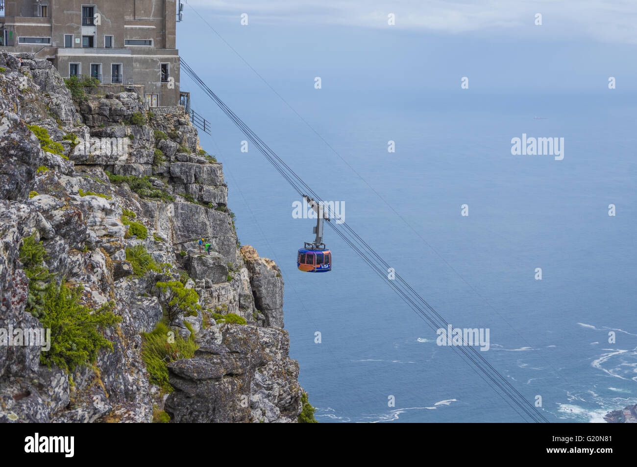 Cape Town South Africa March 21 2016  The cable car traverses  to the top of the famous Table Mountain Stock Photo