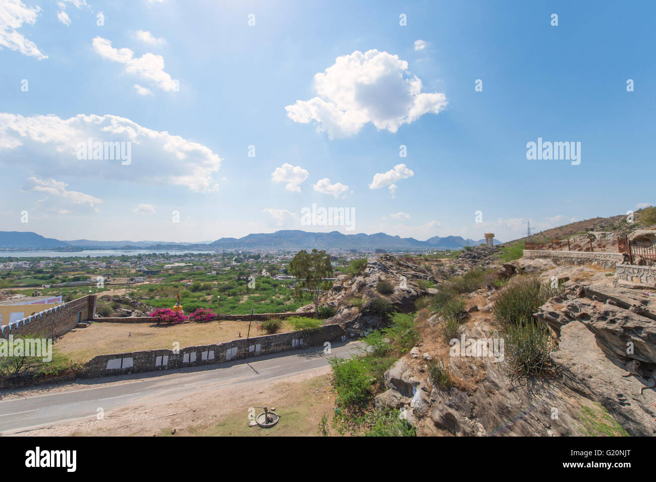 View of the Ajmer town in India with blue sky and clouds formation. Stock Photo