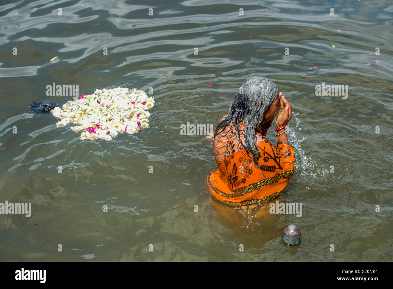 An Indian Women Having A Bath In Ana Sagar Lake In Ajmer India After