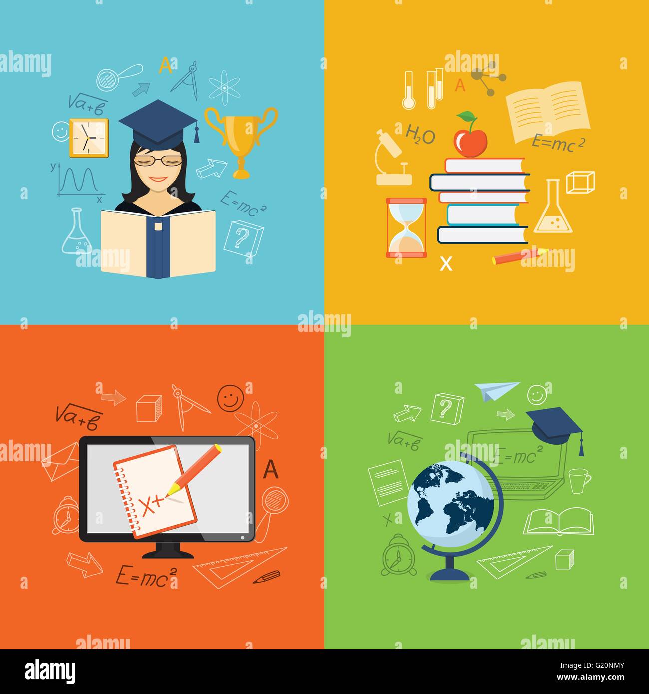 Flat design modern vector illustration set of concept of school ...