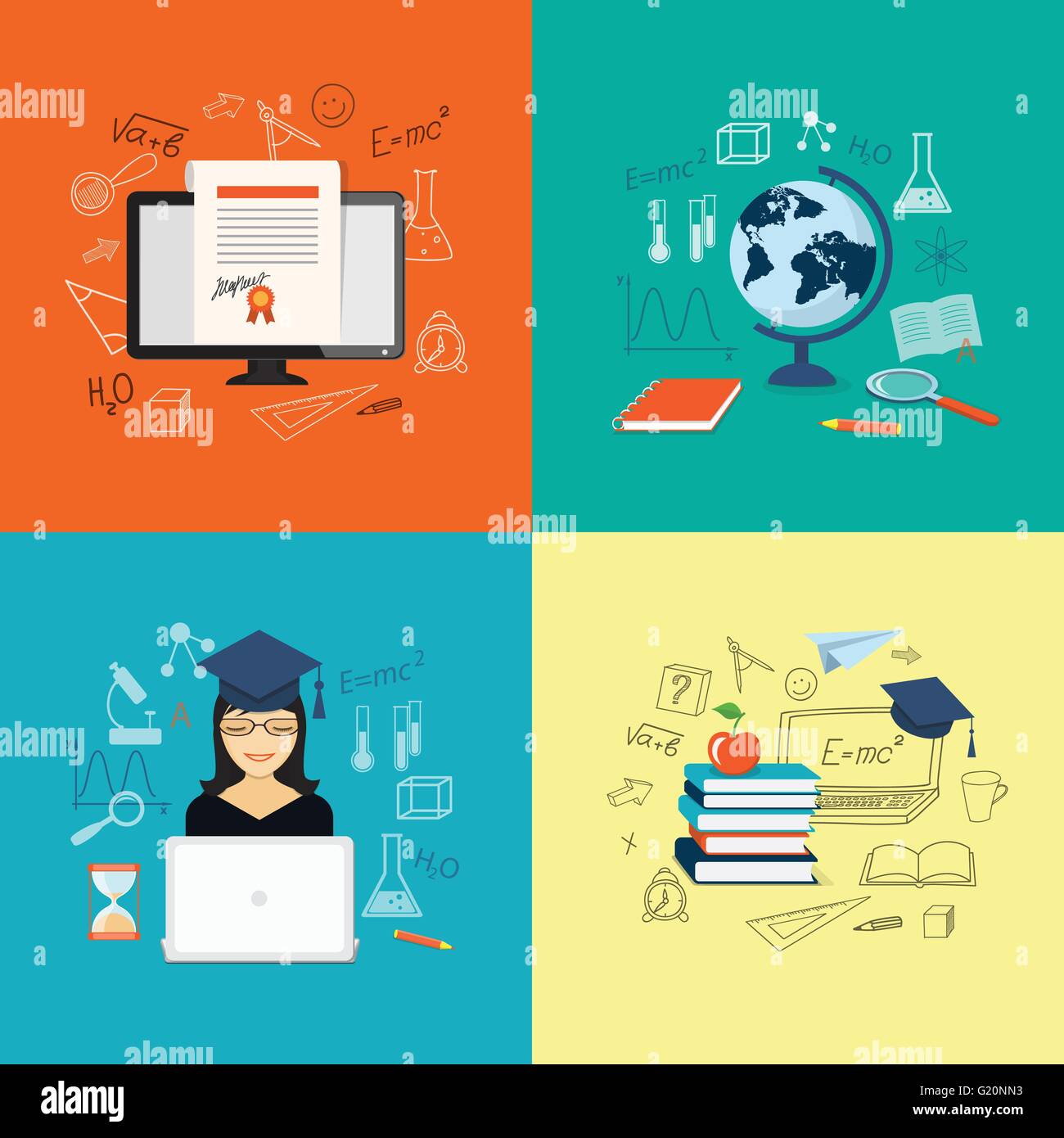 Flat design modern vector illustration set of concept of school ...