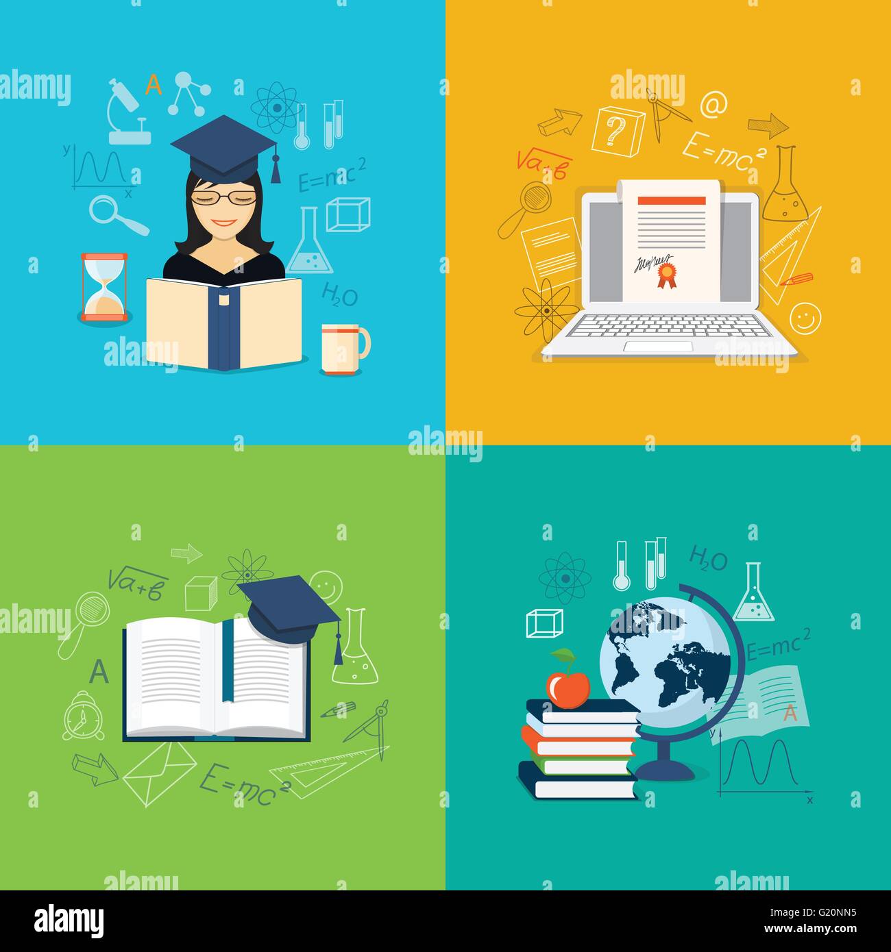 Flat design modern vector illustration set of concept of school ...