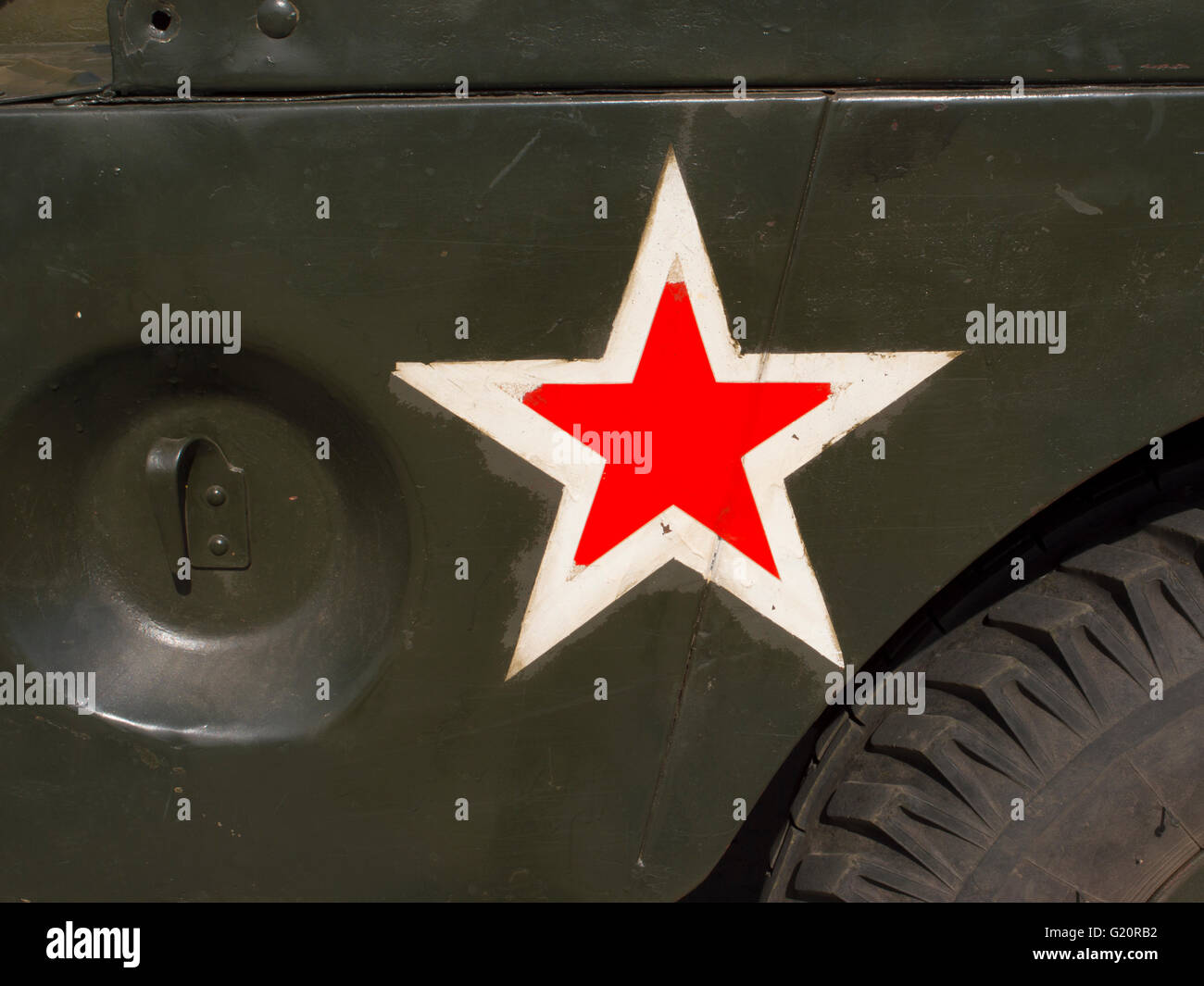Red Star Marking on Military Vehicle Stock Photo