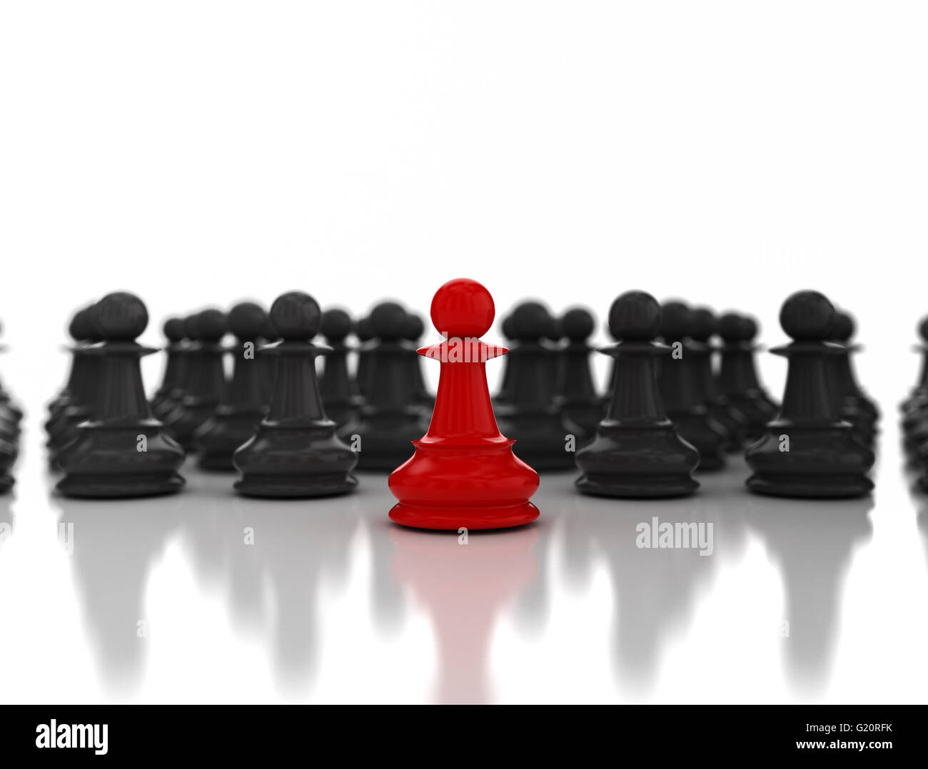 Single red pawn standing in front Stock Photo