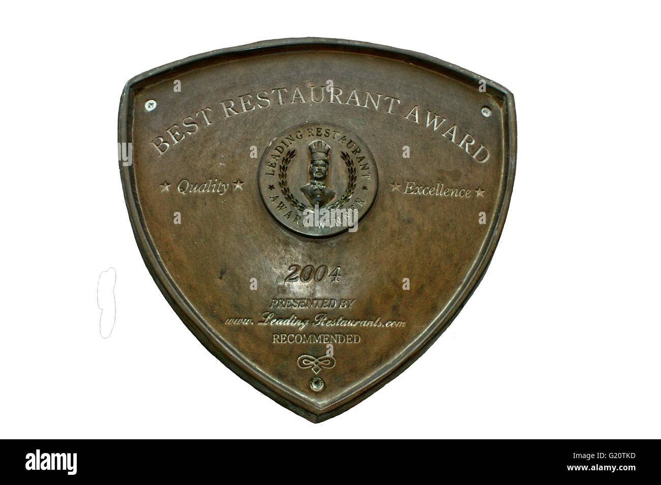 Best Restaurant Award plate, in Republick of Ireland, cutout Stock Photo