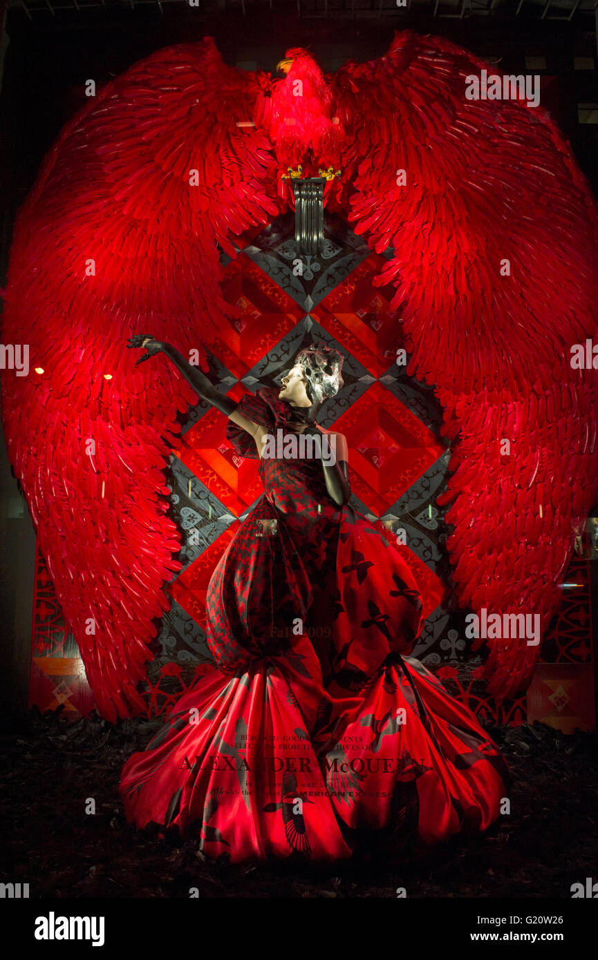 Alexander McQueen dress with Magpie motifs Stock Photo