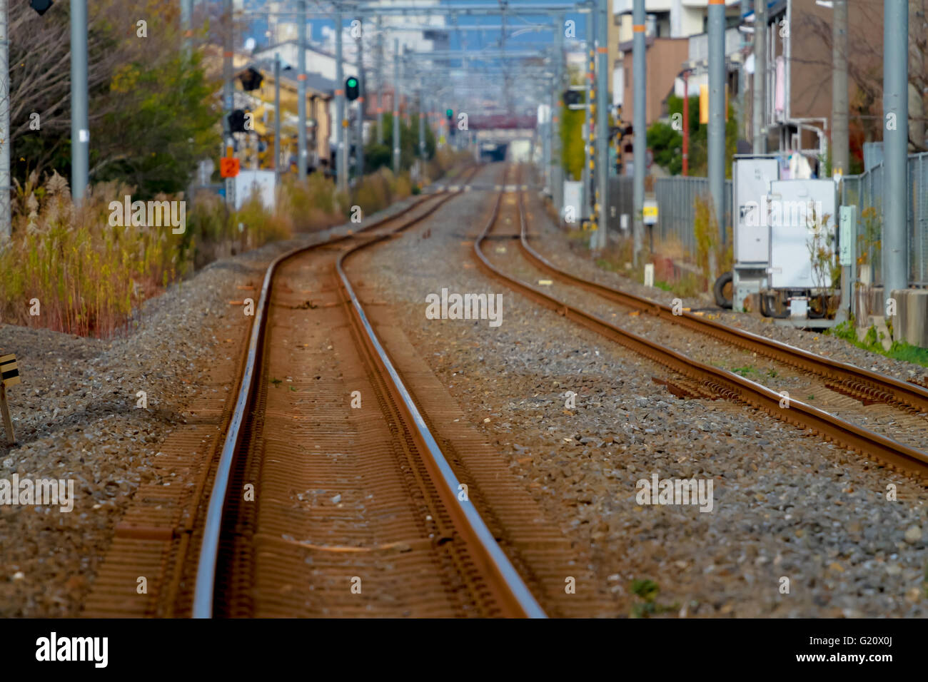 railroad a track or set of tracks made of steel rails along which
