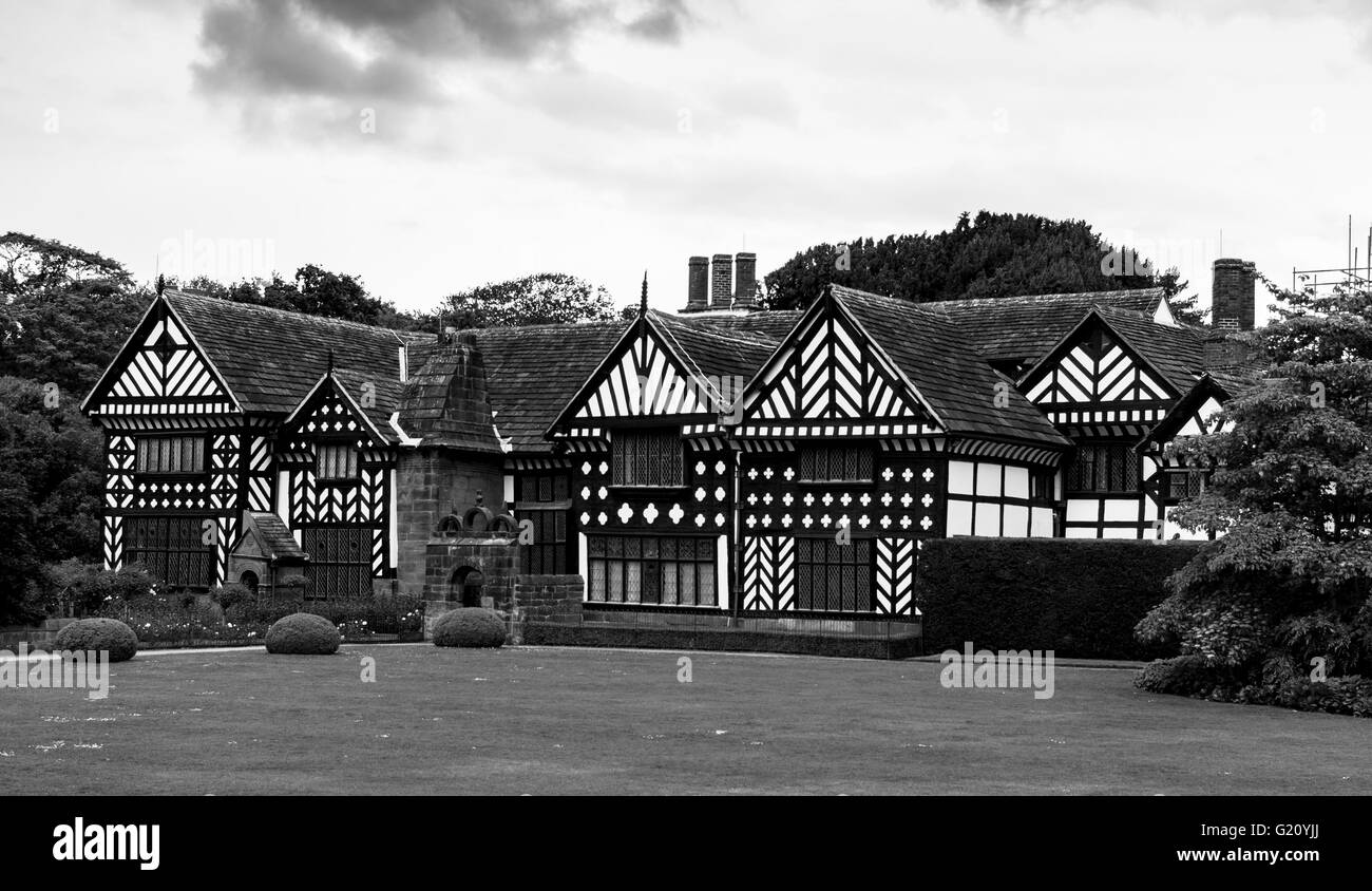 Speke Hall is a wood-framed wattle-and-daub Tudor manor house Stock Photo
