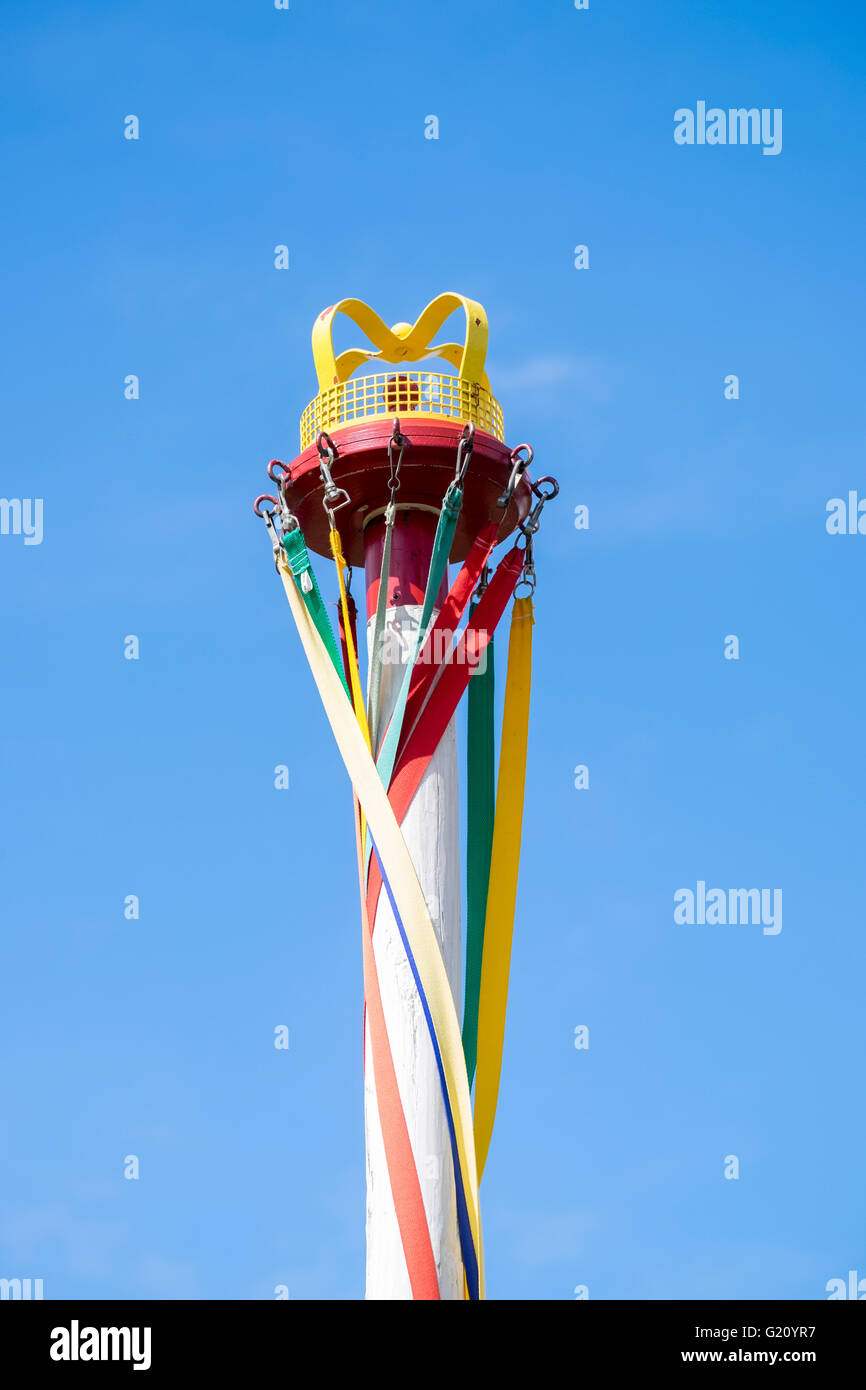 Top of maypole showing ribbons attached to the head of the pole Stock ...