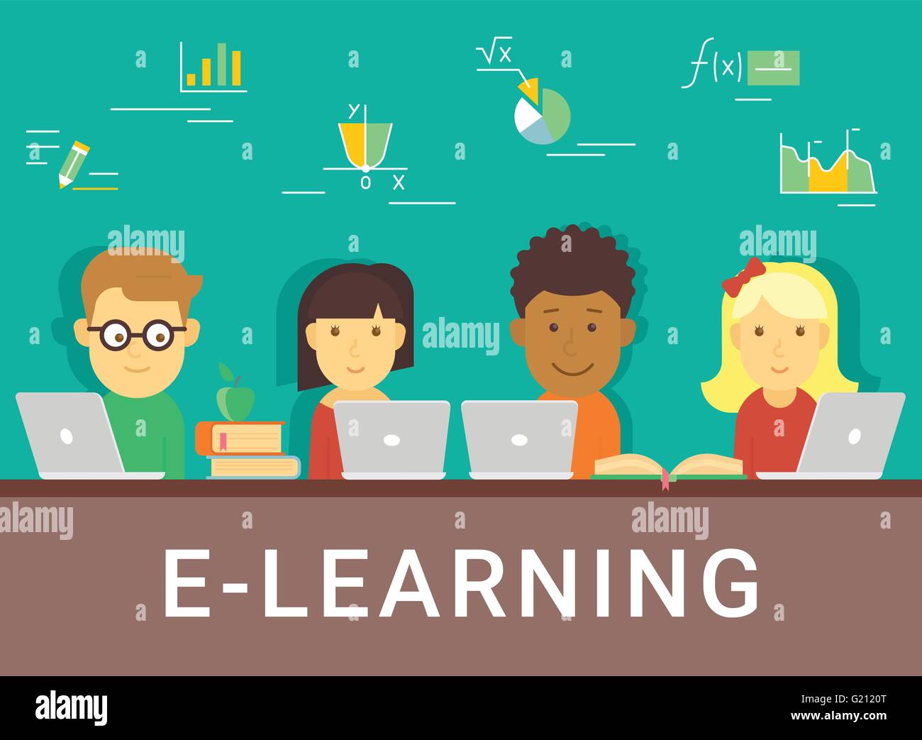 Elearning concept illustration of distance studying and education