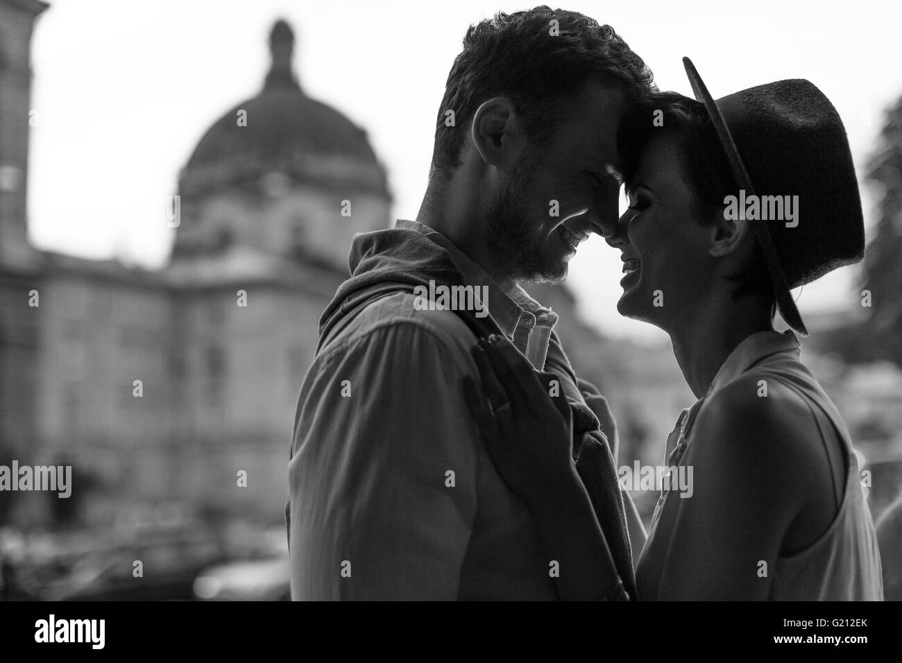Romantic silhouette of a loving couple Stock Photo - Alamy