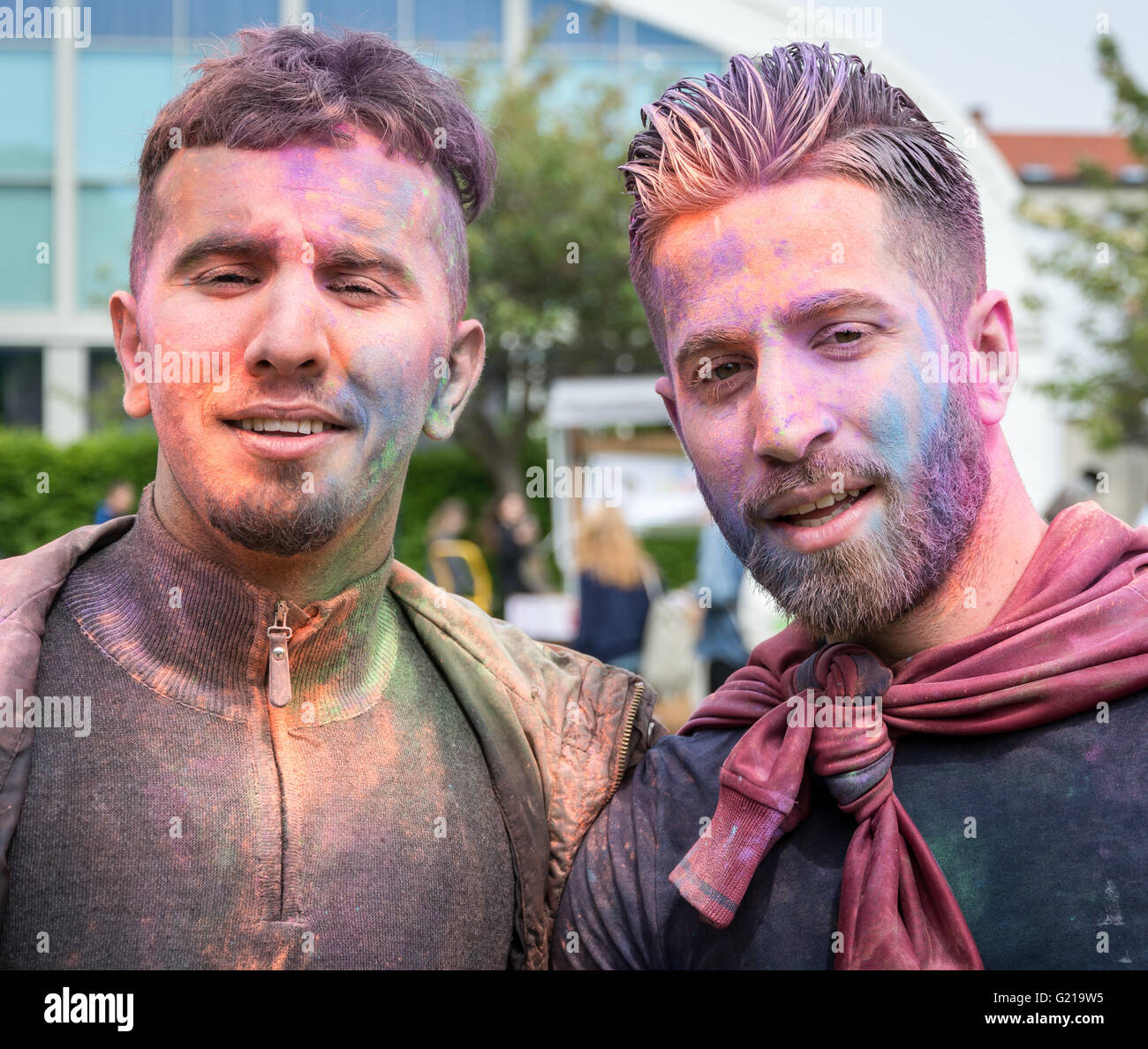 Malmö, Sweden. 21st May, 2016. Two guys during the color throwing ...