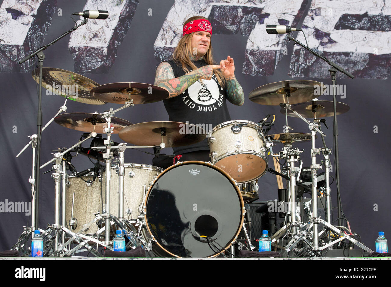 Columbus, Ohio, USA. 21st May, 2016. Drummer STIX ZADINIA of Steel Panther performs live during