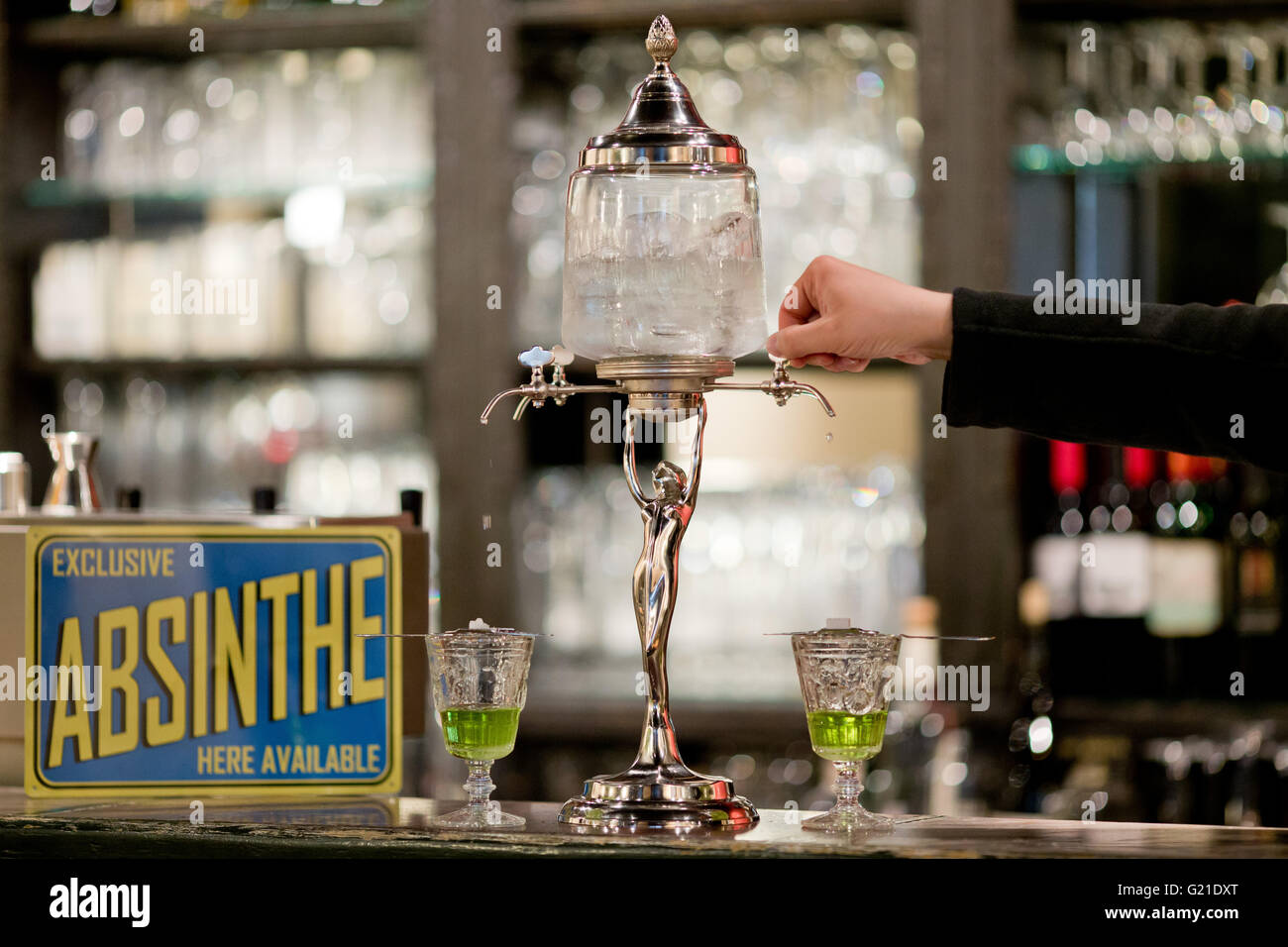 Nuremberg, Germany. 19th May, 2016. An absinthe fountain seen on the