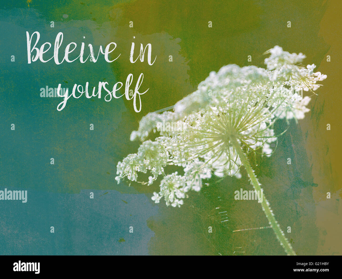 Inspiration Quote on an abstract watercolor nature background. Stock Photo