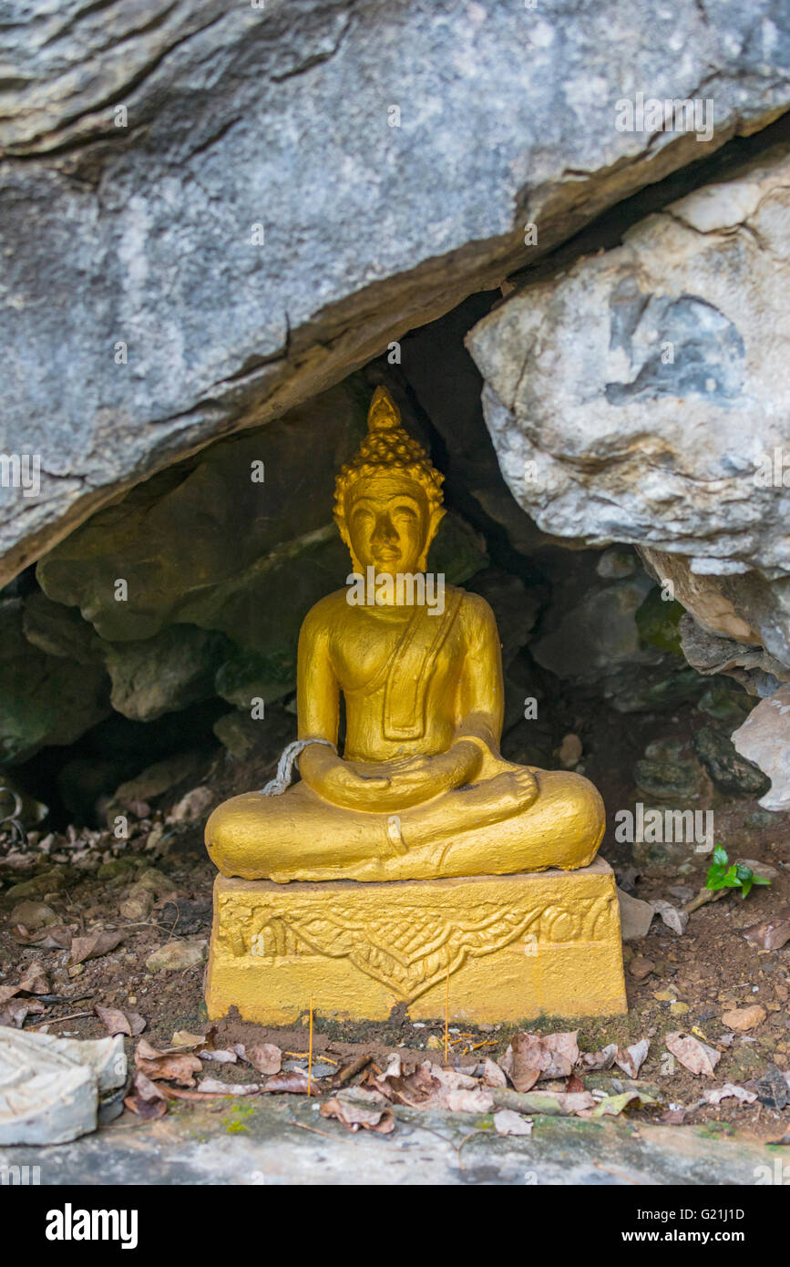 Seated gold Buddha statue, Mount Phousi, Luang Prabang Province