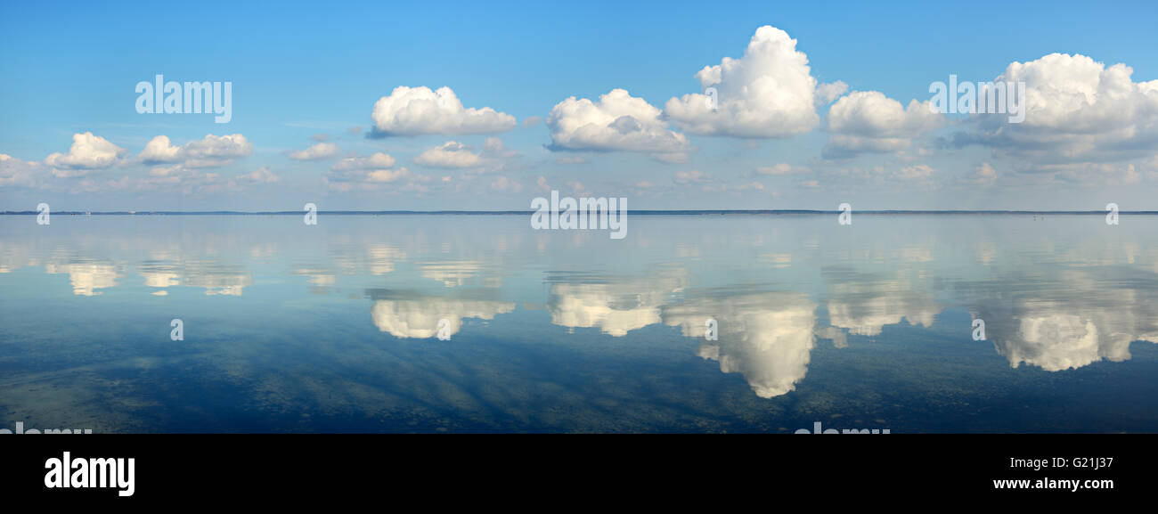 Clouds are reflected in the calm water, Müritz, near Röbel, Mecklenburg-Western Pomerania, Germany Stock Photo