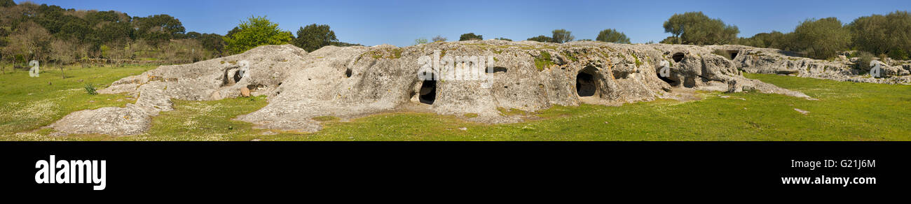 Necropolis Pottu Codinu, underground grave system of the Ozieri culture, Villanova Monteleone, Sassari, Sardinia, Italy Stock Photo