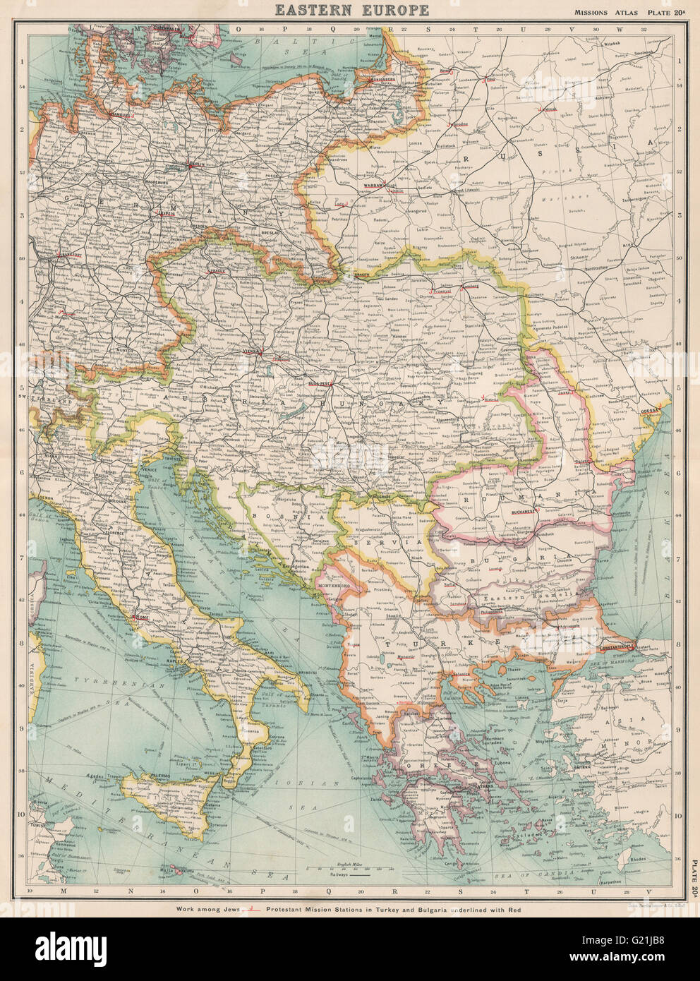 EASTERN EUROPE PROTESTANT MISSIONS & work among Jews. Turkey Bulgaria, 1911 map Stock Photo