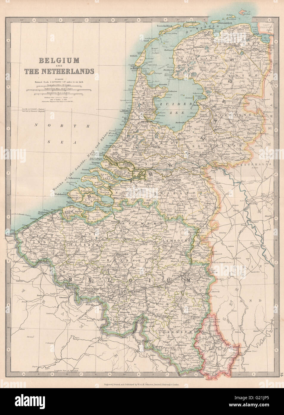 BENELUX. Shows 1815 Battlefields. Belgium & Netherlands. JOHNSTON, 1912 map Stock Photo