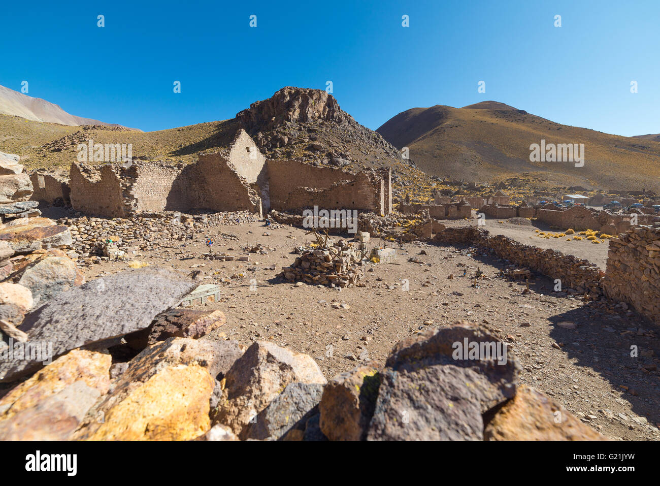 Abandoned and ruined old colonial village and mining town on the