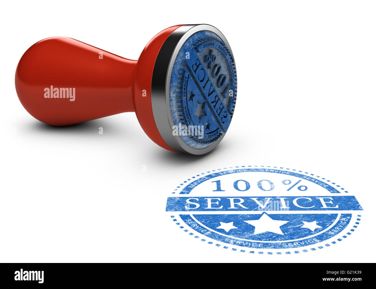 3d Illustration of a rubber stamp with the text 100 percent service ...