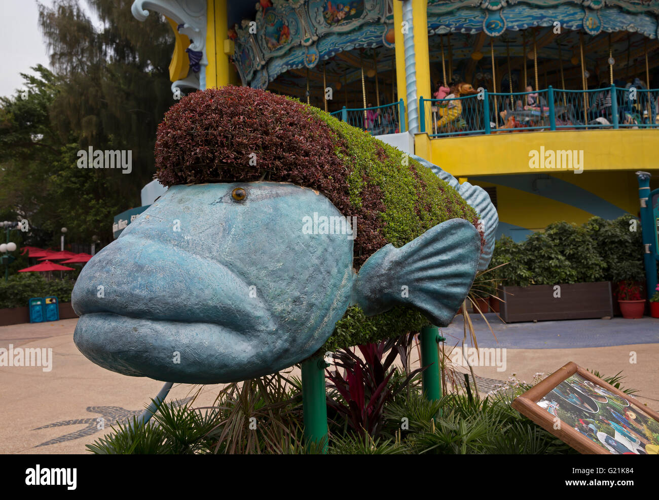 Giant size fishmade of Topiary in Ocean Park Hong Kong Stock Photo