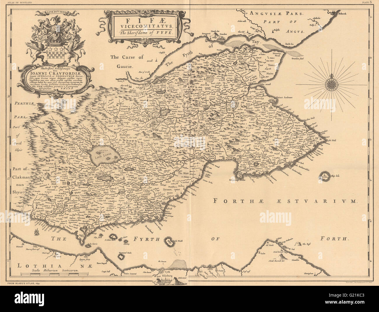 'Fifae Vicemitatus'. Fife, Scotland. BLAEU 1654 facsimile. LARGE, 1912 old map Stock Photo