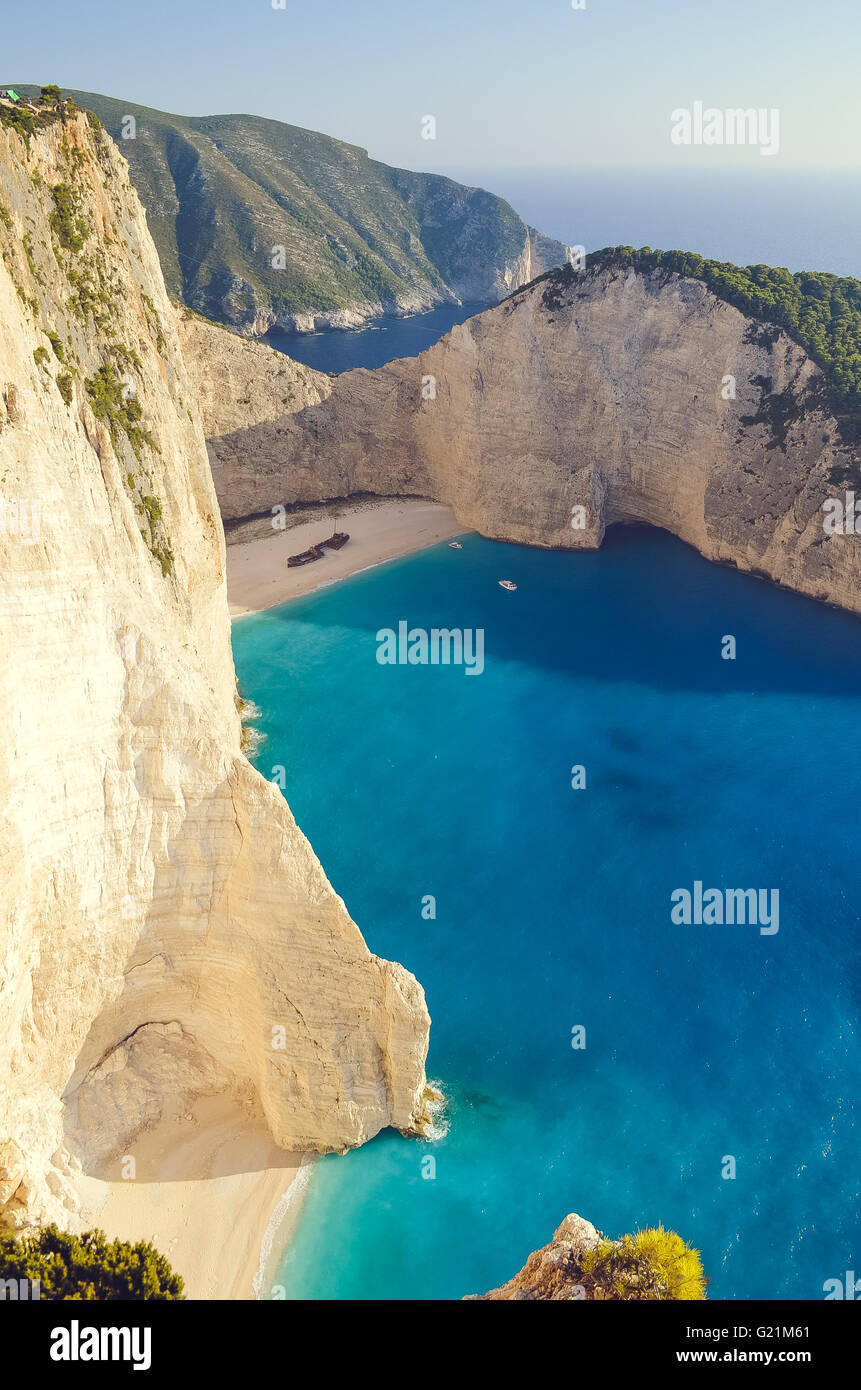 Navagio beach with shipwreck against sunset on Zakynthos island in ...