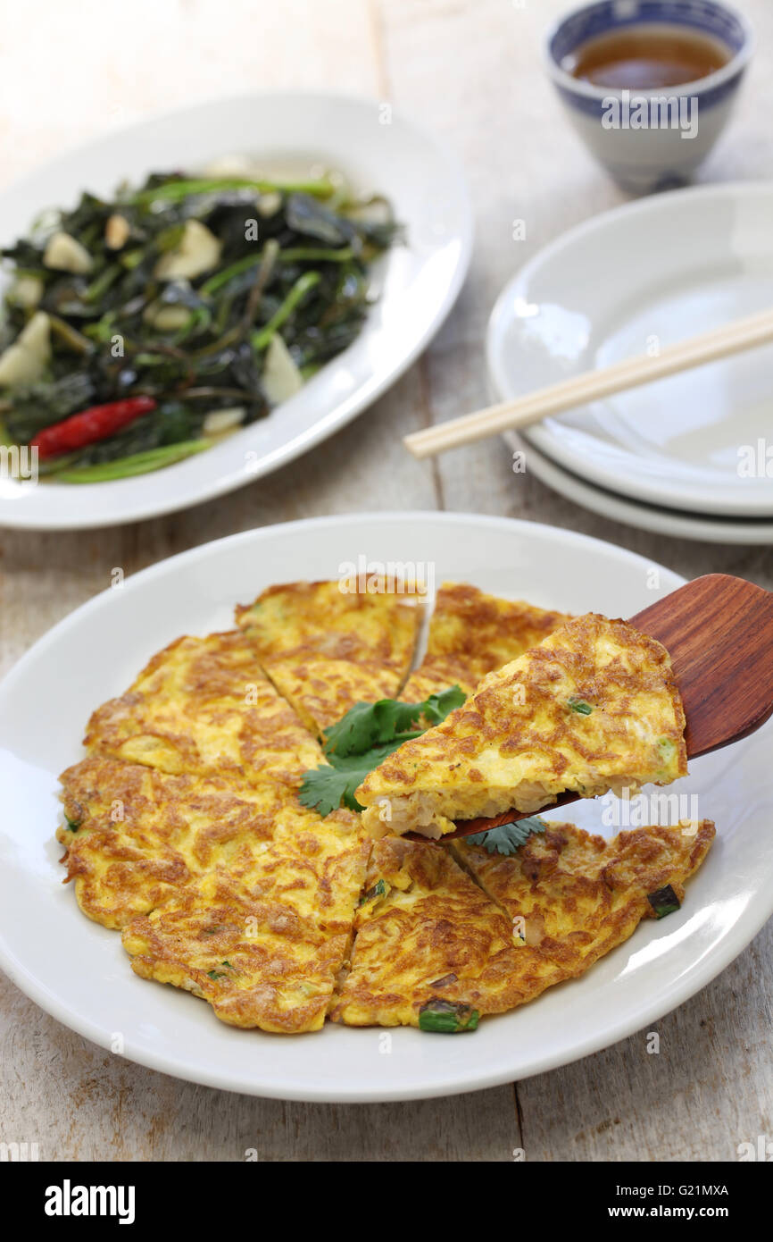 Taiwanese cuisine, dried radish omelet, stir fried sweet potato leaves Stock Photo