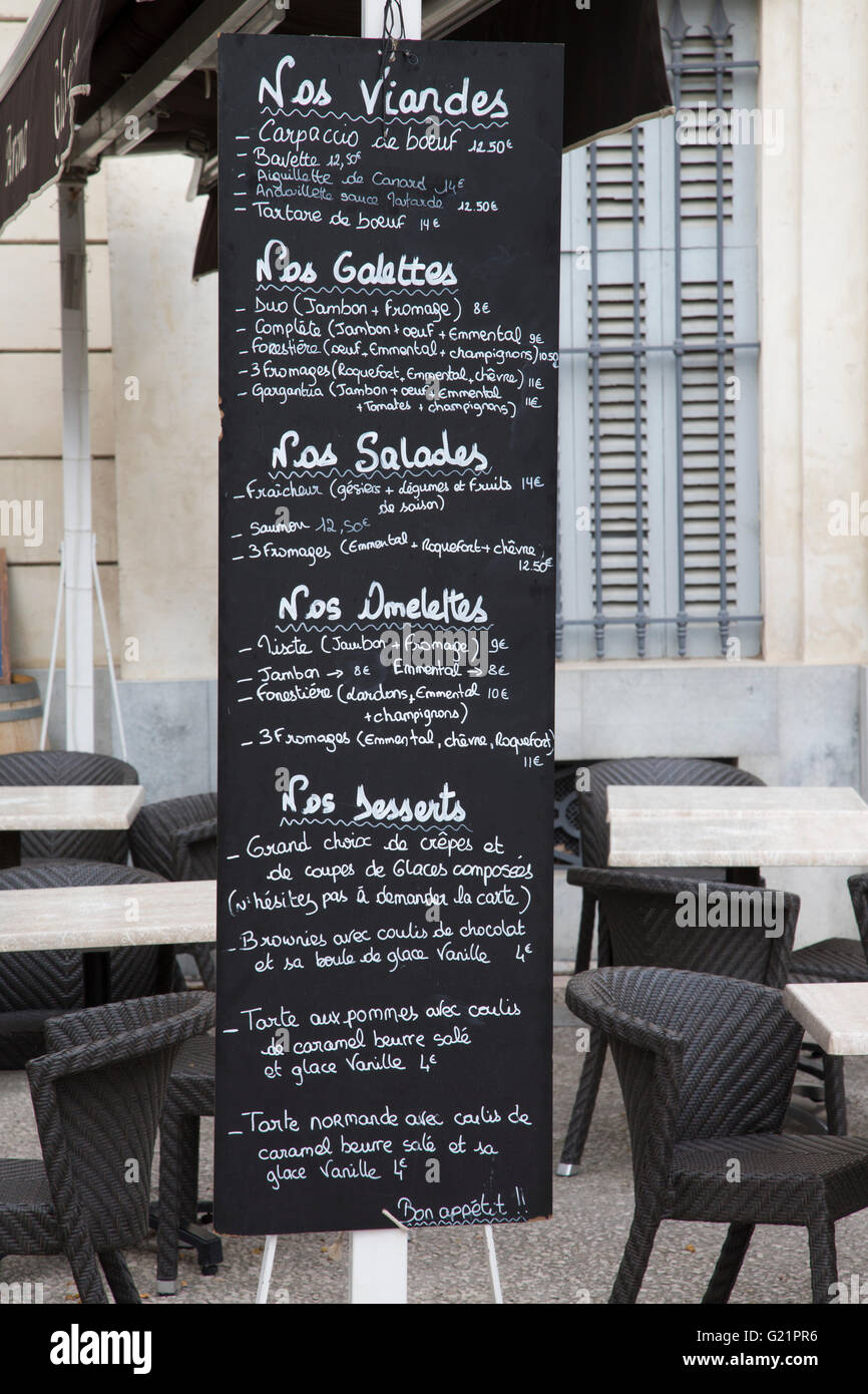 French Restaurant Food Menu, Nimes, France Stock Photo