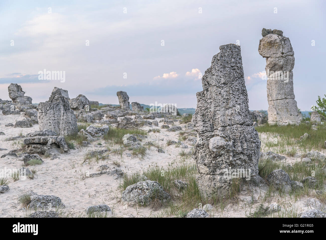 Ancient stone pillars of unknown origin. Bulgaria Stock Photo Alamy
