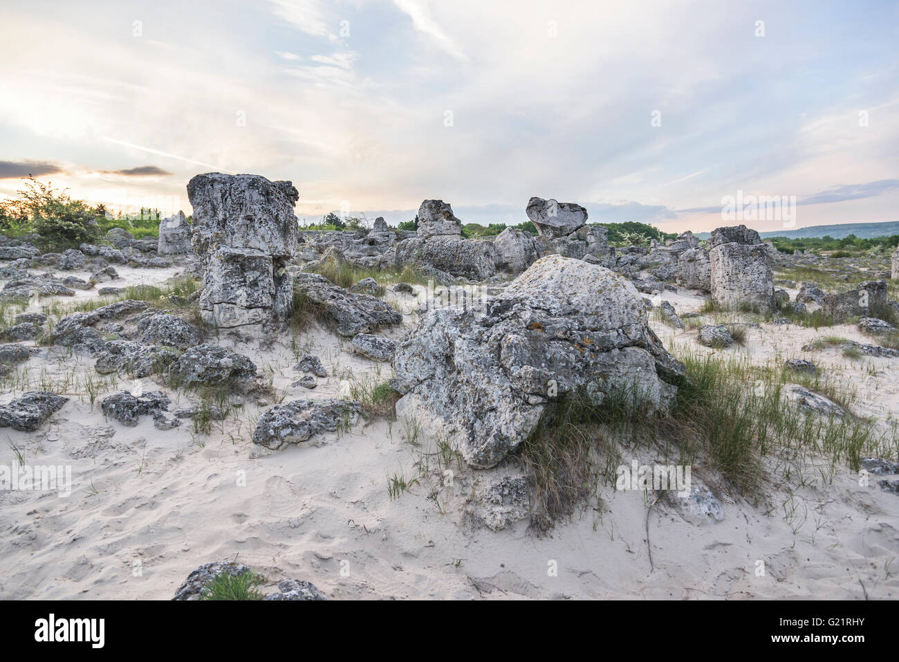 Ancient stone pillars of unknown origin. Bulgaria Stock Photo Alamy
