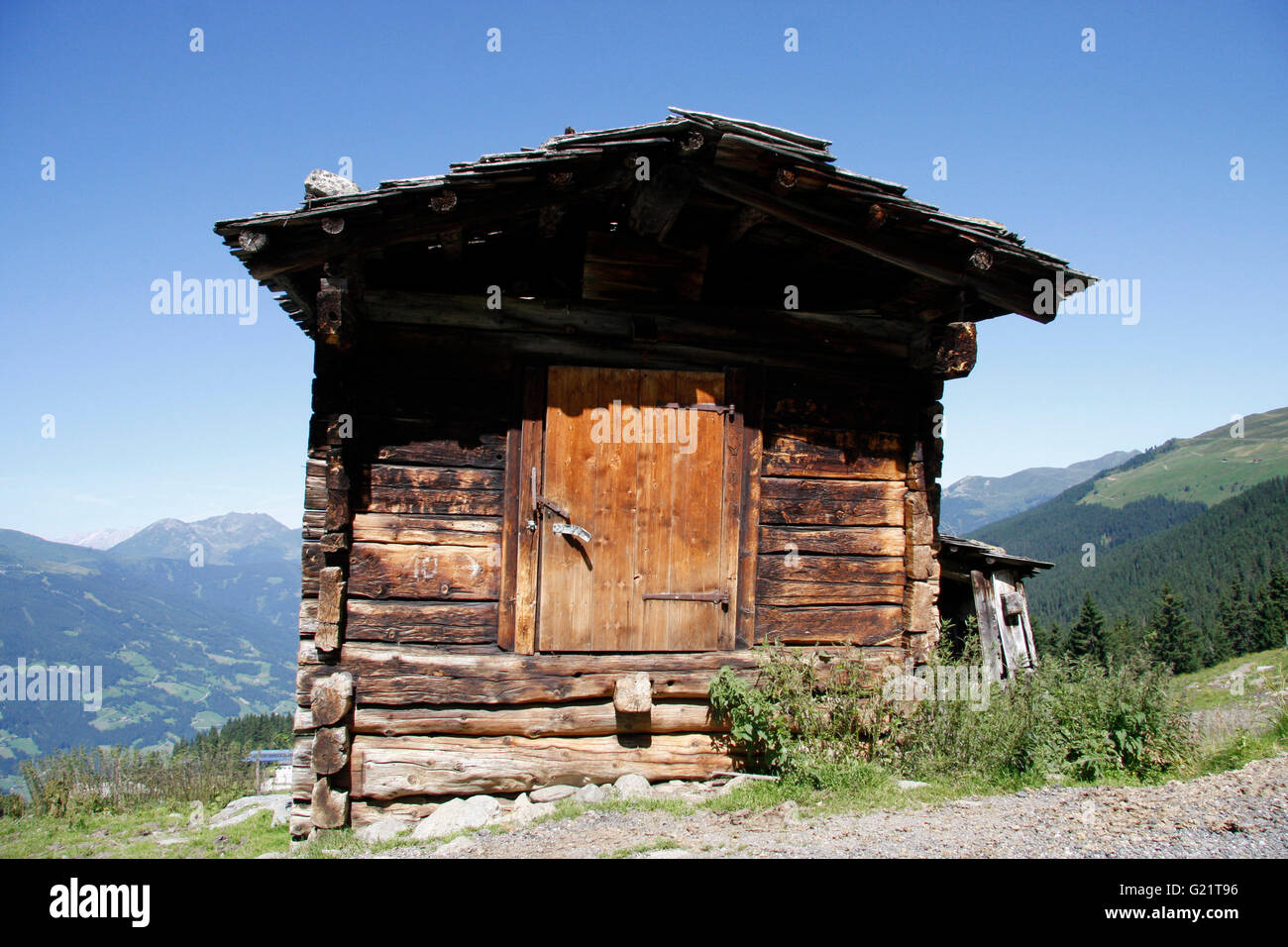 Huette, Kreuzjoch, Kitzbuehler Alpen, Oesterreich. Stock Photo