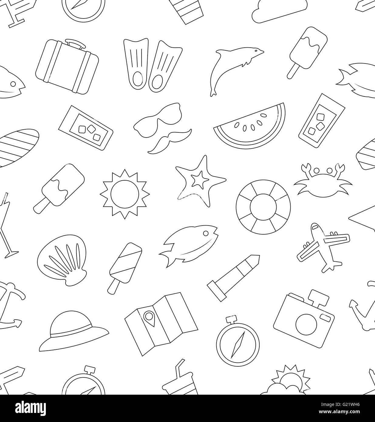 Seamless Pattern with Tourism and Holiday Objects and Icons Stock ...