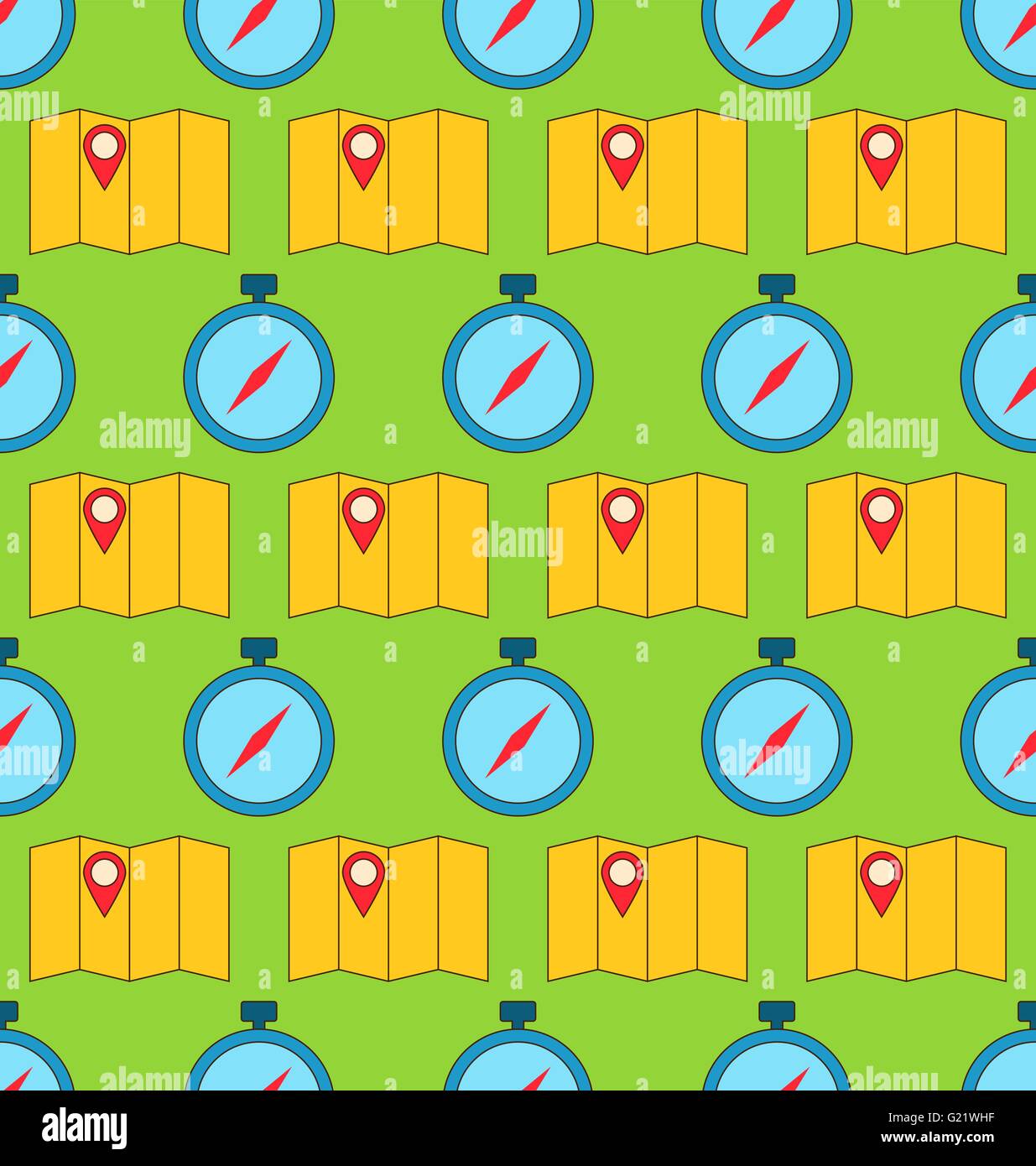 Seamless Pattern with Maps and Compass Stock Vector Image & Art - Alamy