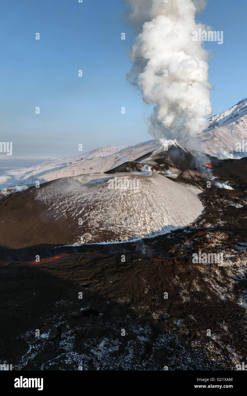 Beautiful nature of Kamchatka: eruption Tolbachik Volcano (view from helicopter). Eurasia, Russia, Far East, Kamchatka Peninsula Stock Photo