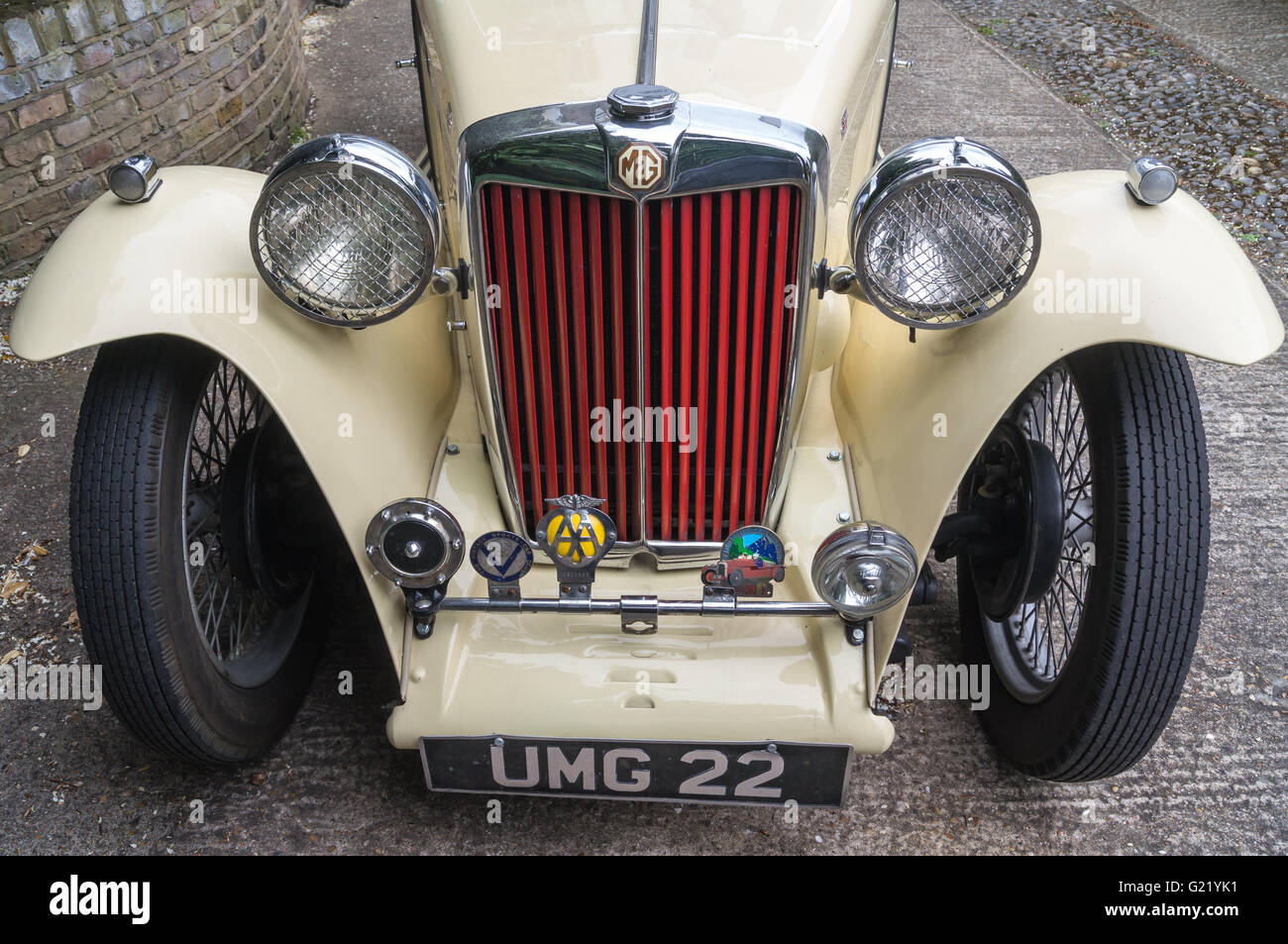 1949 MG TC sports car UMG 22 sold by University Motors of Sussex and London. Stock Photo