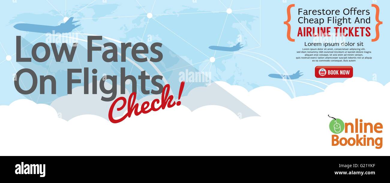 Cheap Flight For Sale 1500x600 Banner Vector Illustration Stock Vector