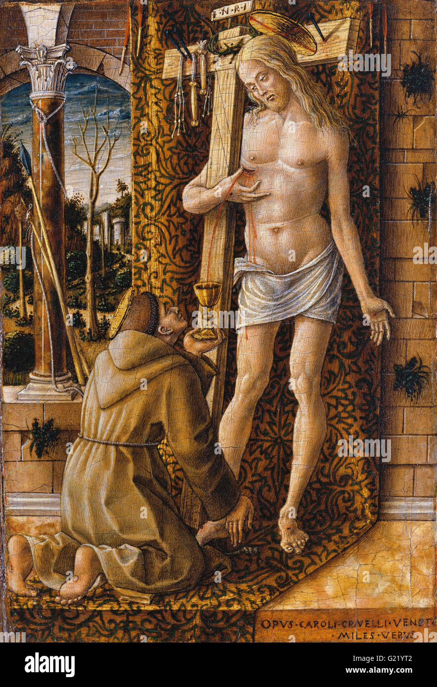 Carlo Crivelli - Saint Francis Collecting the Blood of Christ  - Museo Poldi Pezzoli Stock Photo