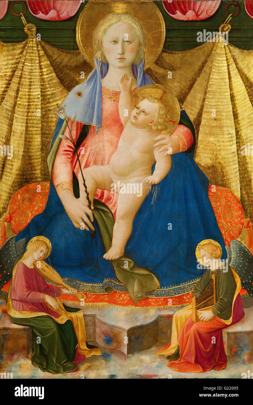 Zanobi Strozzi - The Madonna of Humility with Two Musician Angels  - Museo Poldi Pezzoli Stock Photo